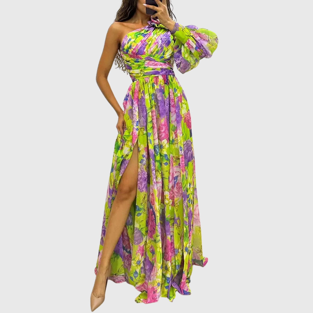 VALENTINA | VESTIDO ASIMÉTRICO FLORAL DE PRESENCIA ELEGANTE