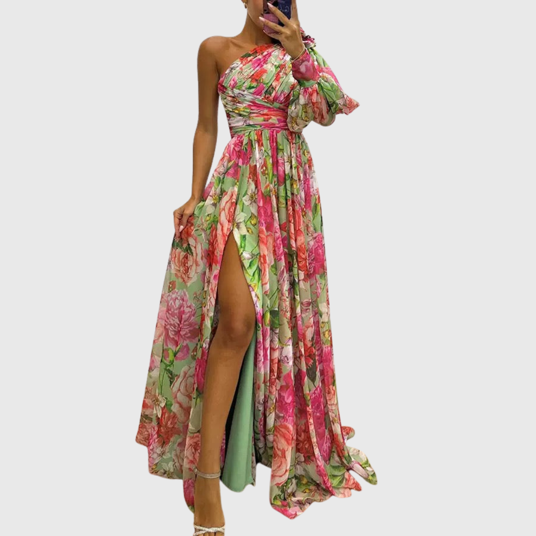 VALENTINA | VESTIDO ASIMÉTRICO FLORAL DE PRESENCIA ELEGANTE