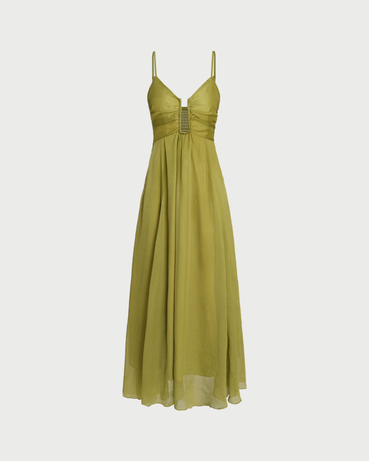 RIHANNA | VESTIDO LARGO CON VOLANTES VERDES